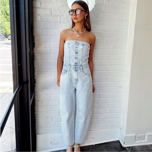 🆕 Anthropologie Pistola Daphne Strapless Denim High Rise Barrel Leg Jumpsuit - Picture 4 of 16